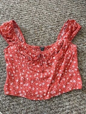 wild fable Coral Red Floral Square-Neck Crop Camisole
